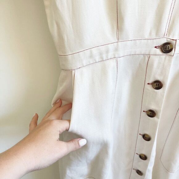 Anthropologie Dolan White Mini Button Down Linen Dress Size Large - Picture 5 of 10